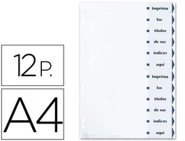 Avery Separador de Cartulina DIN A4 con 12 Pestañas Imprimibles y Personalizables Index Maker