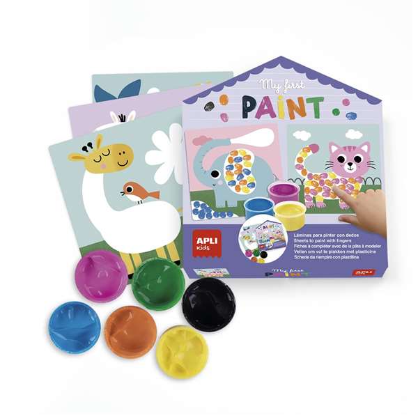 Apli Mi Primer Juego de Pintura de Dedos con 6 Laminas y 6 Botes de Pintura, Edad Mínima Recomendada 3 Años, 21x5,5x23,3 cm