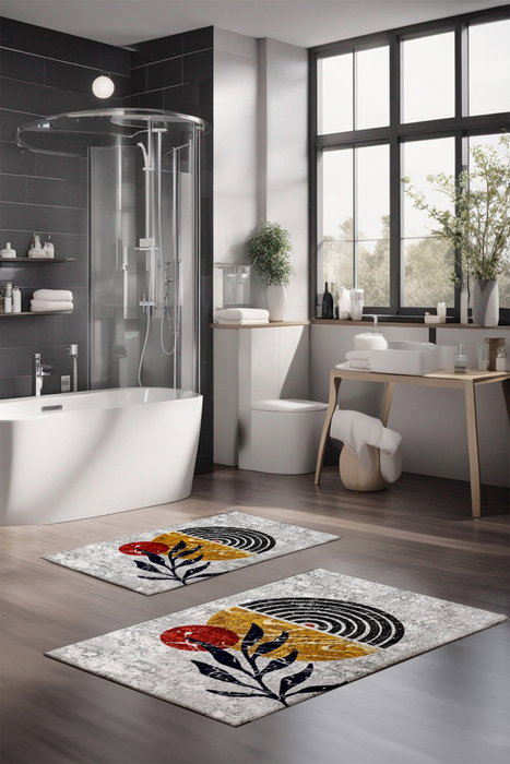 Mijölnir CT-5406 Juego de Alfombrillas de Baño de 2 Piezas, Poliéster Suave y Afelpada, Antideslizante, Antibacteriana, Lavable a Máquina, 40x60 cm y 60x100 cm
