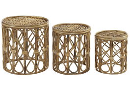 DKD Home Decor Mesita Auxiliar Balines Mimbre Natural 38 x 43.4 x 38 cm Set de 3