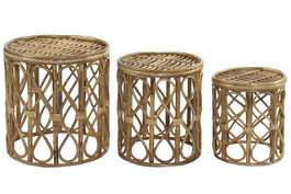 DKD Home Decor Set de 3 Mesas Auxiliares de Mimbre Natural BALI2
