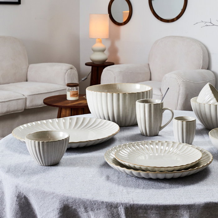 Home Deco Factory Plato Llano Cerámico Gres Colección Cocooning, Diámetro 27 cm, Apto Microondas y Lavavajillas