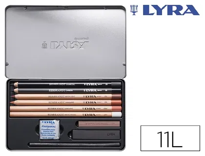 Lyra Lápices Rembrandt Monocromo con Accesorios para Esbozos en Caja Metálica de 11 Unidades Lyra Lápices Rembrandt Monocromo con Accesorios para Esbozos en Caja Metálica de 11 Unidades