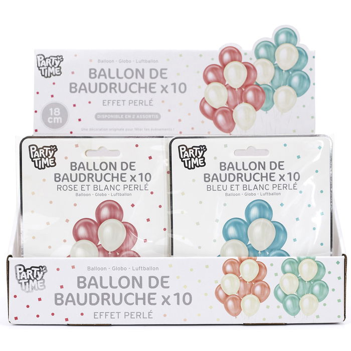Party Time Juego De 10 Globos Irisado Con Efecto Perla D.18 Cm Colores Surtidos Azul Rosa