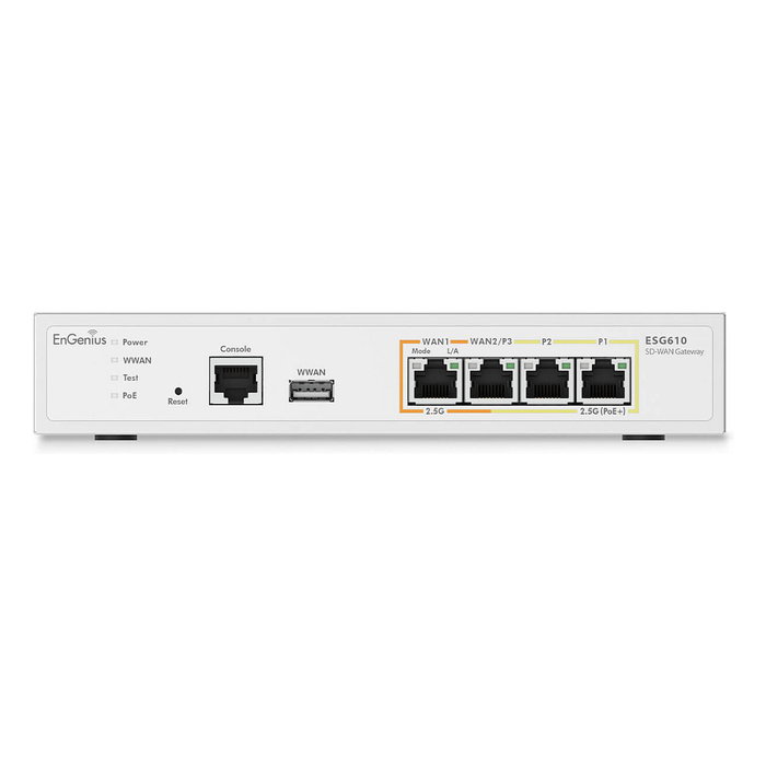 EnGenius ESG610 Security Gateway SD-WAN Cloud Managed, Quad Core 2.2GHz, 4 Puertos 2.5G, 8GB RAM, VPN, Firewall, Blanco