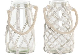 DKD Home Decor Jarrón de Cristal y Algodón Trenzado Surtido de 6 unidades