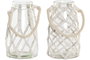 DKD Home Decor Jarrón de Cristal y Algodón Trenzado Surtido de 6 unidades