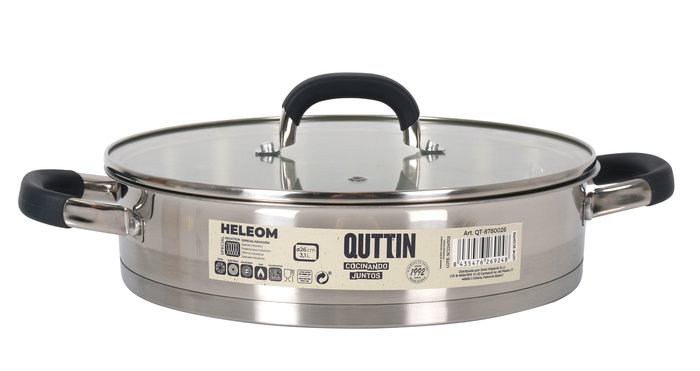 Quttin Cacerola Baja Acero Inoxidable 26 cm, 0.8 mm, 3.1 L (4 Unidades)