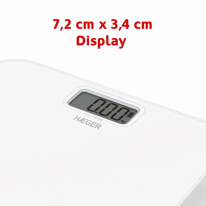 Haeger BS-DIG.015A Báscula de Baño Digital Rectangular Blanca - Tecnología Cinética Sin Pilas, Ecológica, Pantalla LCD, Hasta 180 kg