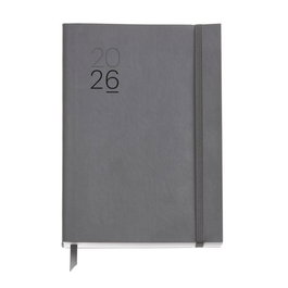 Agenda Anual (2026) Miquelrius Basic Luxor Cosida Tapa Simil Piel Con Goma Plus 155X213 S/Vv Gris