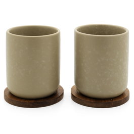 Bredemeijer Tazas de té Umea Beige con Posavasos de Acacia (Set de 2 unidades)