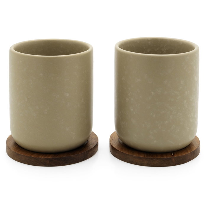 Bredemeijer Tazas de té Umea Beige con Posavasos de Acacia (Set de 2 unidades) Bredemeijer Tazas de té Umea Beige con Posavasos de Acacia (Set de 2 unidades)