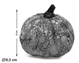Calabaza Decorativa de Halloween Plateada Metálica 8.5 cm con Detalle de Red Negra
