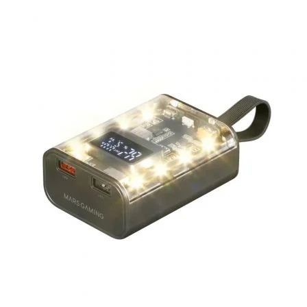 Mars Gaming Powerbank 10000mAh MPK-10K, 22.5W Carga Rápida PD3.0 QC3.0, Negra, con Linterna LED y Pantalla