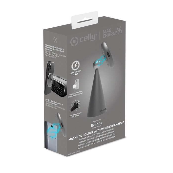 Celly Soporte Cargador Inalámbrico Compatible MagSafe 15W Negro