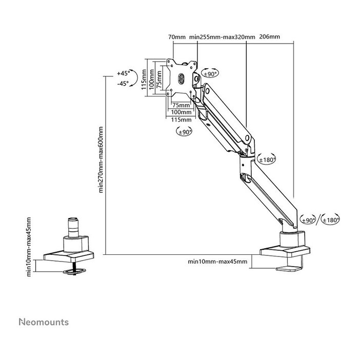 Neomounts NM-D775WHITEPLUS Brazo para Pantallas hasta 49" (124 cm) Curvas y Planas, Soporte de Escritorio con Resorte de Gas, Blanco