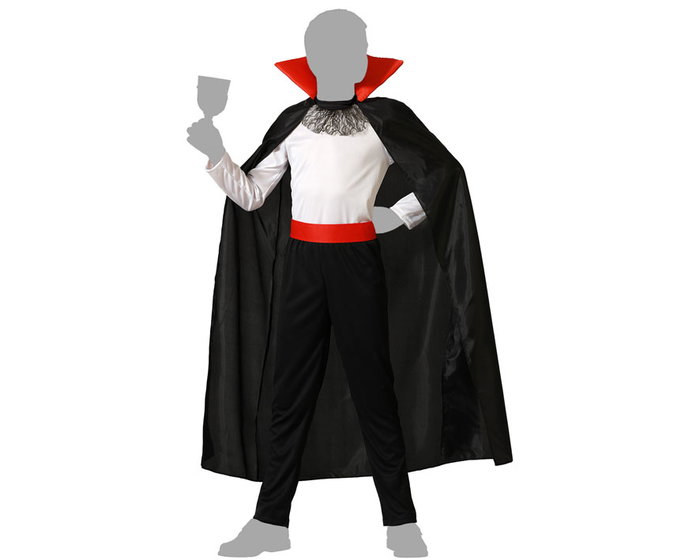 Disfraz de Vampiro Infantil Niño 7-9 Años - Conjunto con Camiseta Blanca, Capa y Cinturón Negro Disfraz de Vampiro Infantil Niño 7-9 Años - Conjunto con Camiseta Blanca, Capa y Cinturón Negro