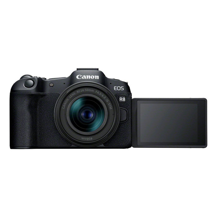 Canon EOS R8 Cámara Mirrorless Full Frame 24.2 MP con Lente RF 24-50mm F4.5-6.3 IS STM Kit, Sensor CMOS, 4K Ultra HD, Pantalla Táctil, Negro