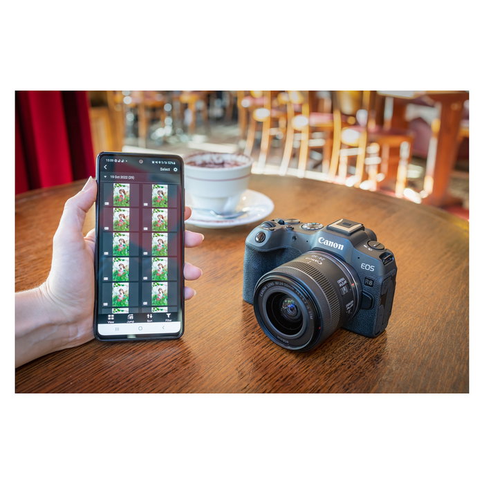 Canon EOS R8 Cámara Mirrorless Full Frame 24.2 MP con Lente RF 24-50mm F4.5-6.3 IS STM Kit, Sensor CMOS, 4K Ultra HD, Pantalla Táctil, Negro