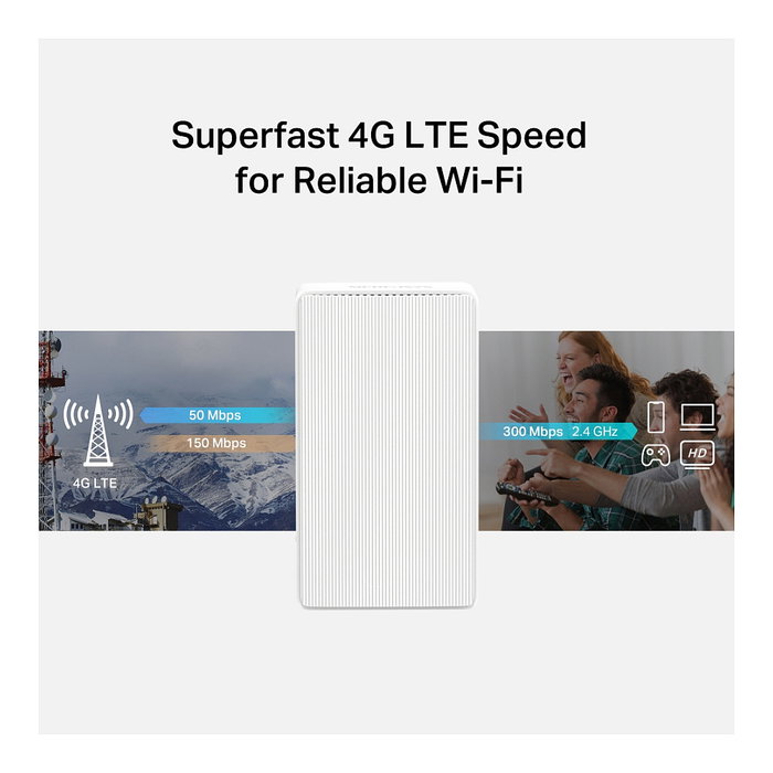 TP-Link Mercusys MB110-4G Enrutador WiFi N300 4G LTE + Módem LTE, Banda 2.4 GHz, Ethernet, 2 Puertos LAN, Velocidad hasta 300 Mbps, Blanco