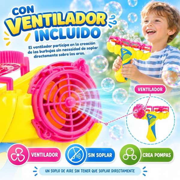 JugaToys Lanzador de pompas doble con botella de líquido