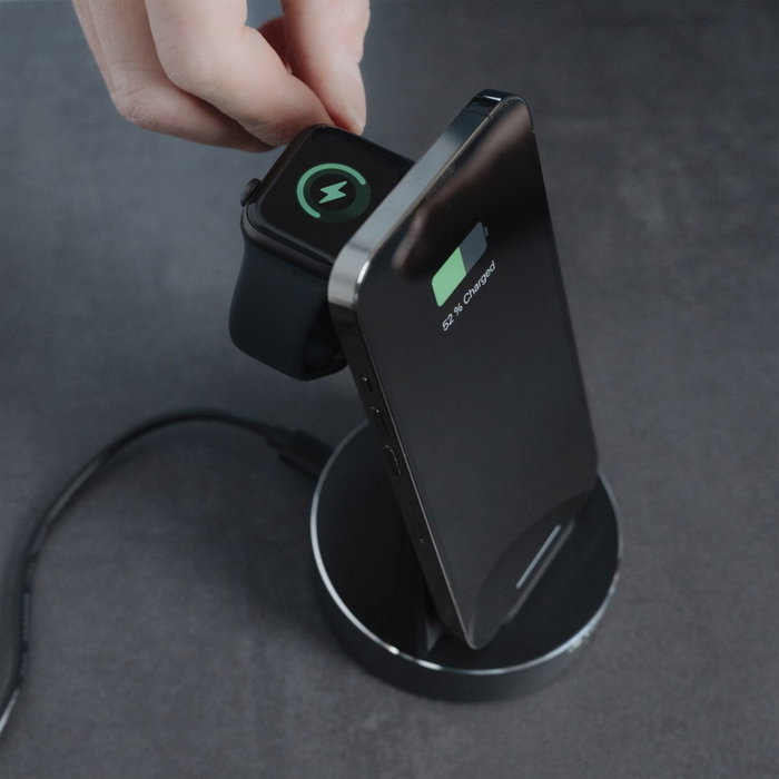 Verbatim WCS-02 Aluminium 2-in-1 Qi Wireless+Apple Watch Charger en schwarz / silber Verbatim WCS-02 Aluminium 2-in-1 Qi Wireless+Apple Watch Charger en schwarz / silber
