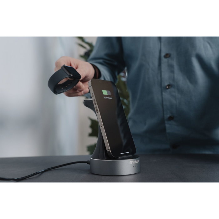 Verbatim WCS-02 Aluminium 2-in-1 Qi Wireless+Apple Watch Charger en schwarz / silber Verbatim WCS-02 Aluminium 2-in-1 Qi Wireless+Apple Watch Charger en schwarz / silber