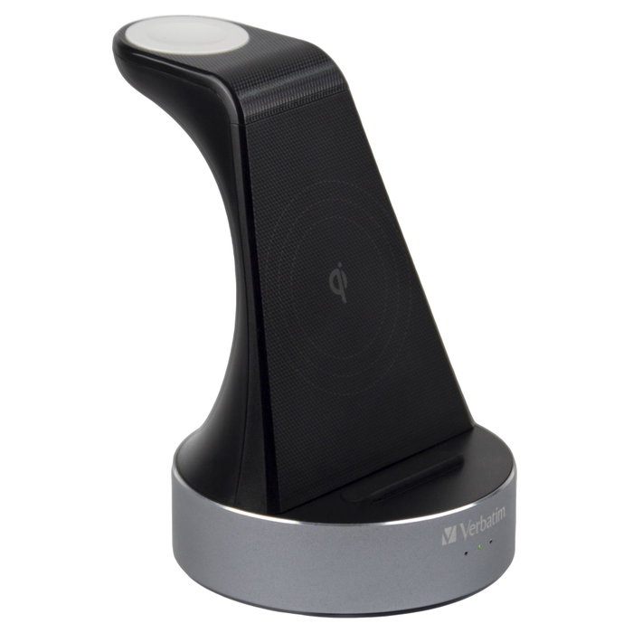 Verbatim WCS-02 Aluminium 2-in-1 Qi Wireless+Apple Watch Charger en schwarz / silber Verbatim WCS-02 Aluminium 2-in-1 Qi Wireless+Apple Watch Charger en schwarz / silber