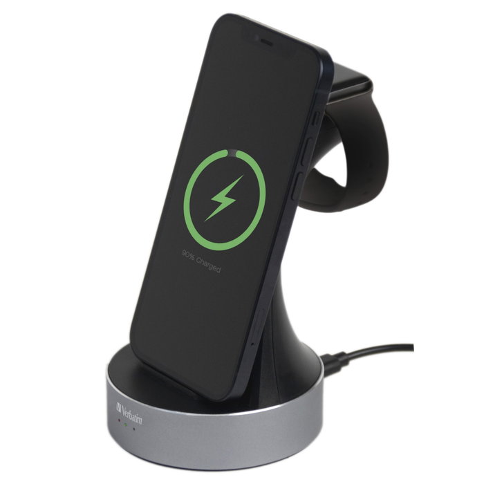 Verbatim WCS-02 Aluminium 2-in-1 Qi Wireless+Apple Watch Charger en schwarz / silber Verbatim WCS-02 Aluminium 2-in-1 Qi Wireless+Apple Watch Charger en schwarz / silber