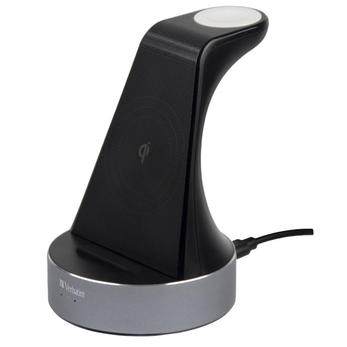 Verbatim WCS-02 Aluminium 2-in-1 Qi Wireless+Apple Watch Charger en schwarz / silber Verbatim WCS-02 Aluminium 2-in-1 Qi Wireless+Apple Watch Charger en schwarz / silber