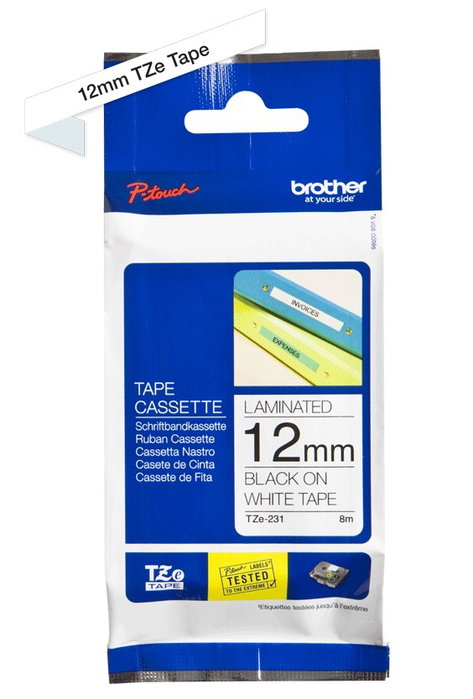 Brother TZe-231 Cinta Laminada Negro sobre Blanco 12mm x 8m Brother TZe-231 Cinta Laminada Negro sobre Blanco 12mm x 8m