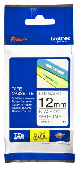 Brother TZe-231 Cinta Laminada Negro sobre Blanco 12mm x 8m Brother TZe-231 Cinta Laminada Negro sobre Blanco 12mm x 8m