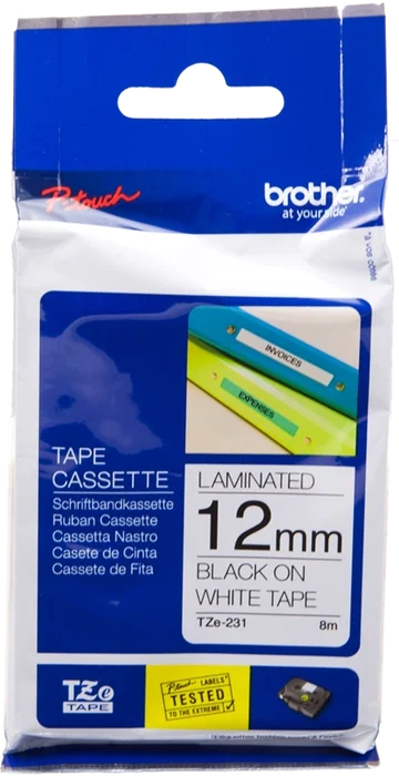 Brother TZe-231 Cinta Laminada 12mm x 8m Negro sobre Blanco Brother TZe-231 Cinta Laminada 12mm x 8m Negro sobre Blanco