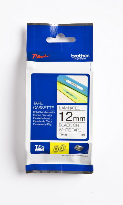 Brother TZe-231 Cinta Laminada Negro sobre Blanco 12mm x 8m Brother TZe-231 Cinta Laminada Negro sobre Blanco 12mm x 8m