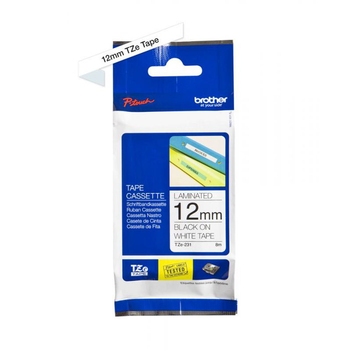 Brother TZe-231 Cinta Laminada Negro sobre Blanco 12mm x 8m Brother TZe-231 Cinta Laminada Negro sobre Blanco 12mm x 8m
