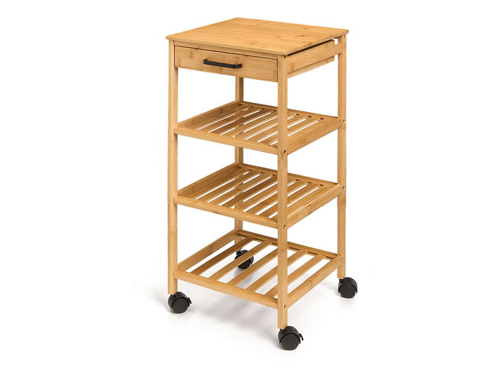 Kinvara Carrito Cocina Bambú 68x9x33 cm, 3 Niveles con Ruedas, Estante Cocina Bambú y Plástico