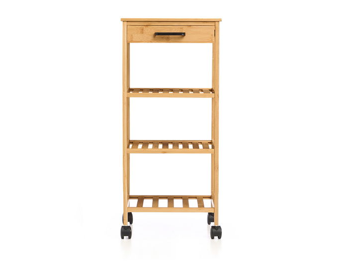 Kinvara Carrito Cocina Bambú 68x9x33 cm, 3 Niveles con Ruedas, Estante Cocina Bambú y Plástico