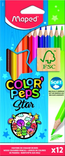 Maped Color'Peps Star Lápices de Colores Surtidos con Estuche de 12 Unidades Maped Color'Peps Star Lápices de Colores Surtidos con Estuche de 12 Unidades