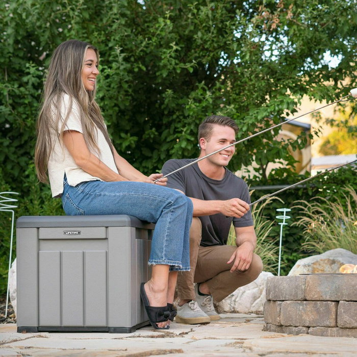 Color Baby Lifetime Cubo de Almacenamiento Gris con Puertas y Techo Abatibles 51,2x51,2x50,8 cm
