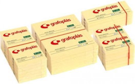 GRAFOPLAS Pack de 12 blocs de notas adhesivas amarillas 40x50mm