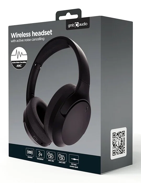 Gembird BHP-ANC-01 Auriculares Diadema Bluetooth con Cancelación Activa de Ruido (ANC) - Hasta 10h Autonomía, Conexión Alámbrica e Inalámbrica, Negro