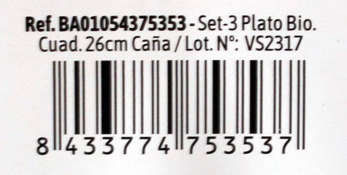 Algon Set 3 Platos Bio Cuadrados 26 cm Caña (24 Unidades)