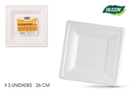Algon Set 3 Platos Bio Cuadrados 26 cm Caña (24 Unidades)