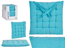 Giftdecor Cojín para Silla, Tapizado Liso Azul, Exterior Algodón y Poliéster, Dimensiones 40x40x5.5 cm (Set de 12)