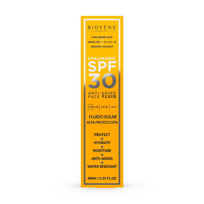 Biovène Fluido Facial Protector Solar SPF30 con Ácido Hialurónico y Niacinamida, Antienvejecimiento, Hidratante, 40 ml