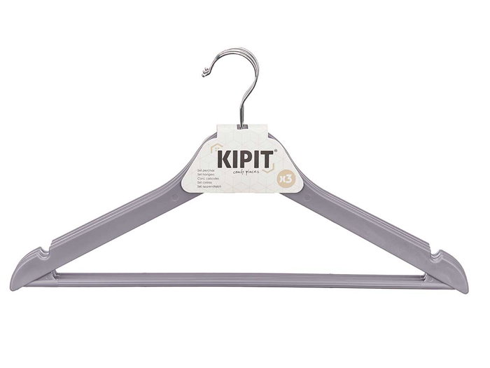 Kipit Set de 3 Perchas de Plástico y Metal, Colores Blanco, Negro, Gris, Dimensiones 43x22.5x3 cm (Set de 24)