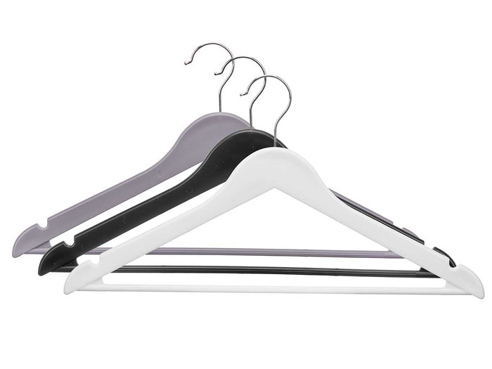 Kipit Set de 3 Perchas de Plástico y Metal, Colores Blanco, Negro, Gris, Dimensiones 43x22.5x3 cm (Set de 24)