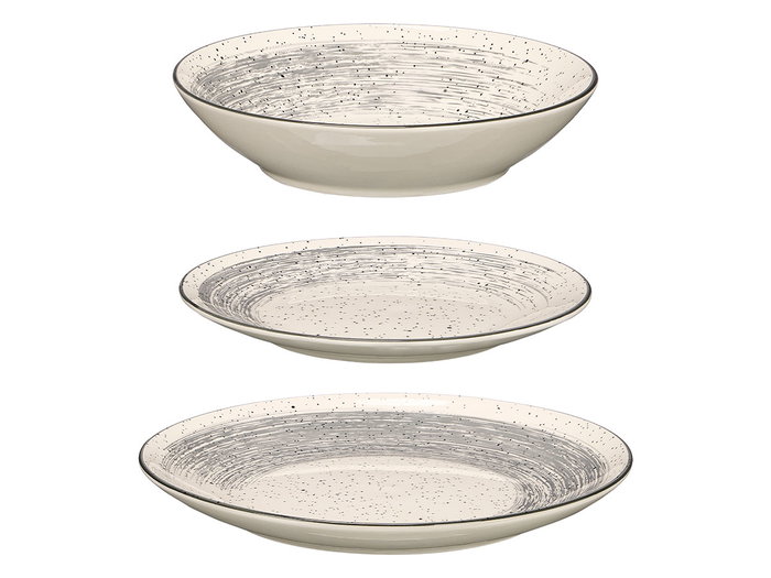 Vessia Vajilla de Cerámica 12 Piezas Patinada Gris, Plato Grande 27 cm, Plato Hondo 20 cm, Plato Pequeño 19 cm (Set de 2)