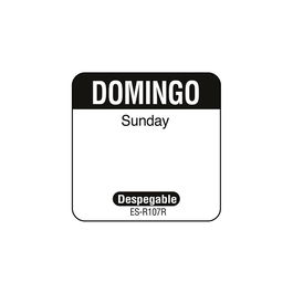 NCCO SR107R - Rollo de 1000 etiquetas despegables para rotación de inventario "DOMINGO" - 2,5 x 2,5 cm - Blanco y negro - Venta 1 unidad.