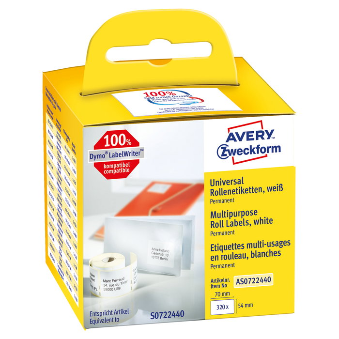AVERY Zweckform AS0722440 Rollo de Etiquetas Blancas 70,0 x 54,0 mm AVERY Zweckform AS0722440 Rollo de Etiquetas Blancas 70,0 x 54,0 mm